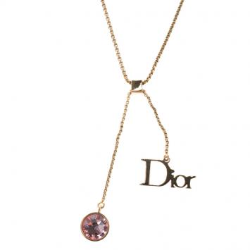 Pre Owned  Dior Pink Crystal Gold Tone Necklace