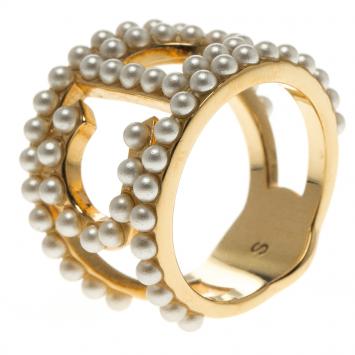 Pre Owned Dior Your Dior Faux Pearl Gold Tone Ring Size 52