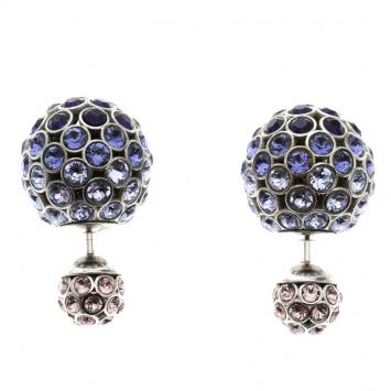 Pre Owned Dior Tribales Purple Crystal Silver Tone Stud Earrings