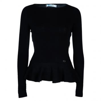 Pre Owned Dior Black Knit Peplum Top M