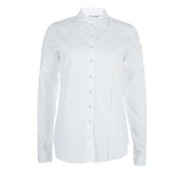 Pre Owned Dior White Embroidered Crochet Detail Button Down Cotton Shirt S