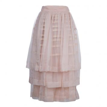 Pre Owned Dior Beige Layered Horizontal Pintuck Detail Silk Skirt M
