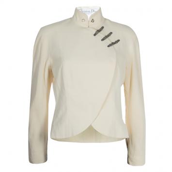 Pre Owned Dior Cream Frog Button Closure Mandarin Collar Jacket M