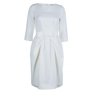 مملوكة مسبقًا Dior Cream Textured Cotton Bow Detail Dress M