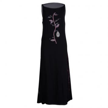 Pre Owned Dior Black Silk Embellished Floral Motif Detail Sleeveless Dress S