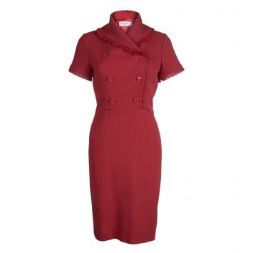 مملوكة مسبقًا Dior Red Wool Double Breasted Short Sleeve Dress S