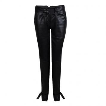 Pre Owned Dior Black Leather Buckle Detail High Waist Pants S