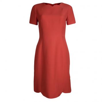 Pre Owned Dior Red Wool Scalloped Bottom Shift Dress M