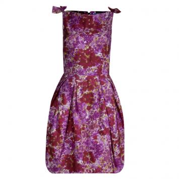 Dior Pink Floral Printed Silk Bow Detail Sleeveless Dress S