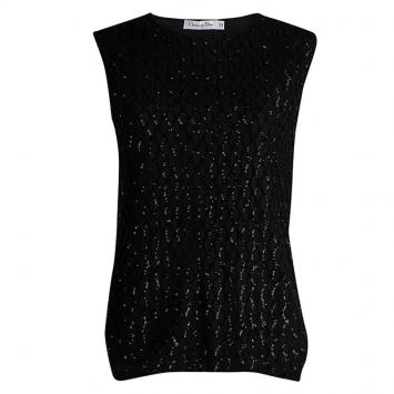 Christian Dior Black Sequins Sleeveless Top L 