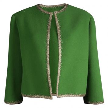 Pre Owned Dior Green Fleece Wool Metallic Edging Detail Box Jacket M