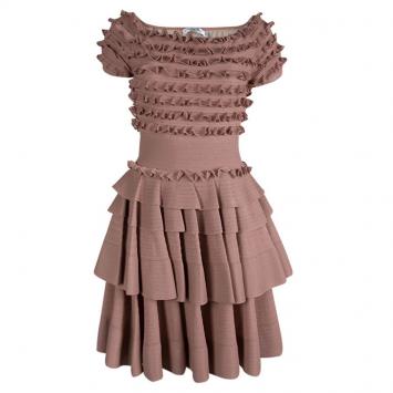 Pre Owned Dior Pink Knit Tiered Ruffle Detail Dress M