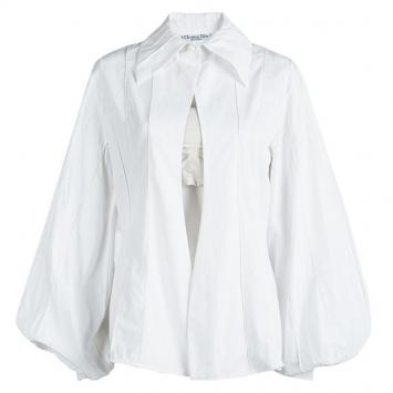 Pre Owned Dior White Cotton Pintuck Detail Open Front Shirt M