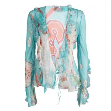 Pre Owned Dior Multicolor Floral Printed Long Sleeve Sheer Chiffon Blouse L