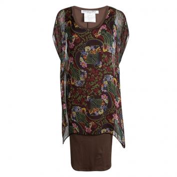 Dior Multicolor Floral Printed Silk Kaftan Style Dress L