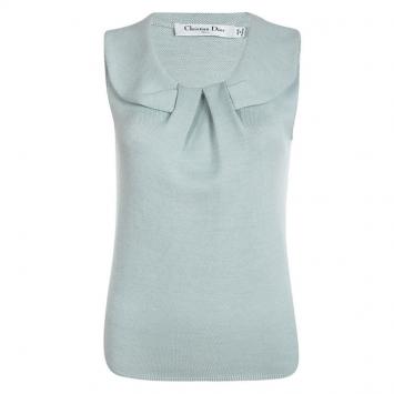Dior Powder Blue Wool Pleated Front Sleeveless Sweater M