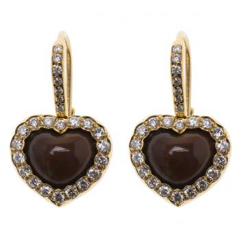Pre Owned Dior Diamond & Iridescent Garnet Yellow Gold Heart Dangle Earrings