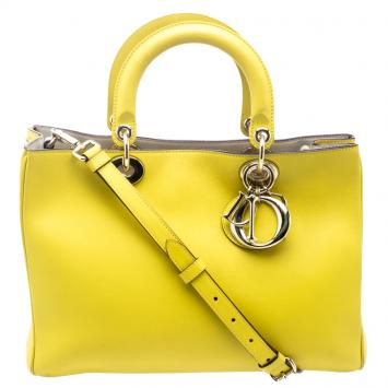 Pre Owned Dior Yellow Leather Medium Diorissimo Shopper Tote