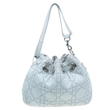 Pre Owned Dior White Cannage Leather Epaule Hobo