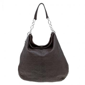 Pre Owned Dior Brown Quilted Cannage Soft Leather Large Hobo