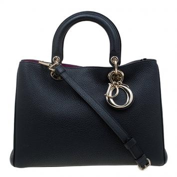 Pre Owned Dior Black Pebbled Leather Medium Diorissimo Shopper Tote