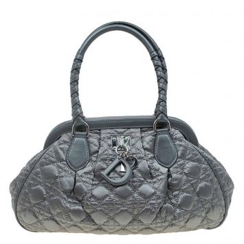 Pre Owned Dior Metallic Green Cannage Quilted Satin Charming Doctor Bag