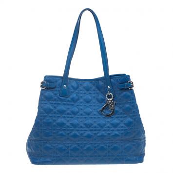 Pre Owned Dior Blue Coated Canvas Medium Panarea Shopper Tote