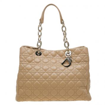 Pre Owned Dior Beige Cannage Quilted Soft Leather Large Shopping Tote