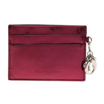 Pre Owned Dior Red Metallic Cannage Leather Lady Dior Card Holder