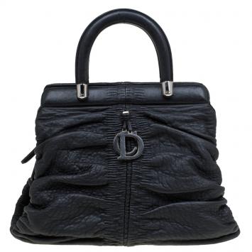 Pre Owned Dior Black Leather Karenina Frame Tote