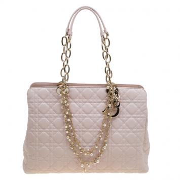 Pre Owned Dior Pink Cannage Quilted Soft Leather Medium Shopping Tote