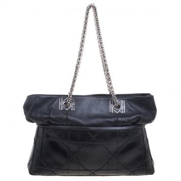 Pre Owned Dior Black Cannage Leather Granville Chain Link Tote