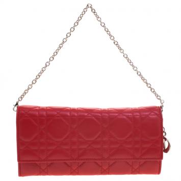 Pre Owned Dior Red Cannage Leather Wallet on Chain
