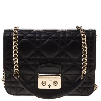 Pre Owned Dior Black Leather Miss Dior Mini Chain Pouch