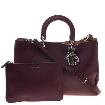 Pre Owned Dior Burgundy Pebbled Leather Large Diorissimo Shopper Tote
