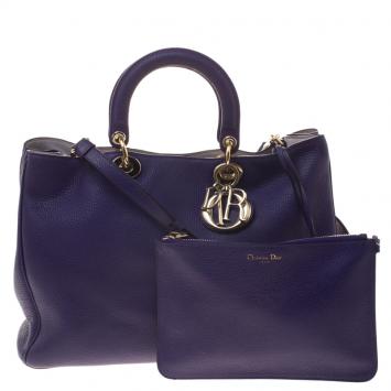 Pre Owned Dior Purple Leather Large Diorissimo Shopper Tote