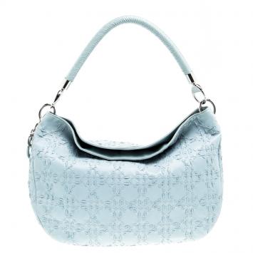 Pre Owned Dior Light Blue Cannage Woven Leather Vingate Charm Hobo