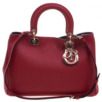 Pre Owned Dior Red Pebbled Leather Medium Diorissimo Shopper Tote