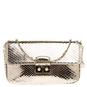 Pre Owned Dior Metallic Gold Python Miss Dior Promenade Pouch 