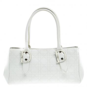 Pre Owned Dior White Cannage Leather Tote