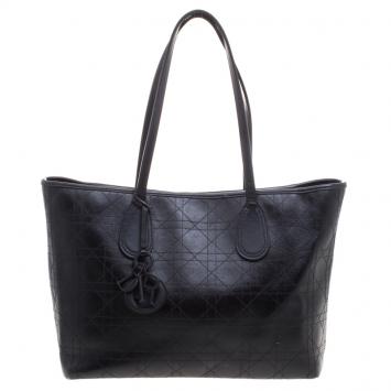 Pre Owned Dior Black Cannage Coated Canvas Medium New Panarea Shopper Tote