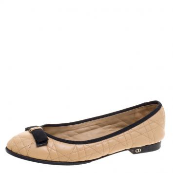Pre Owned Christian Dior Two Tone Quilted Cannage Leather My Dior Ballet Flats Size 38.5