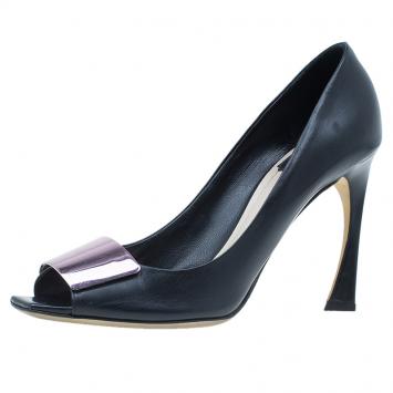 Pre Owned Dior Black Leather Declinaison Defile Open Toe Pumps Size 39