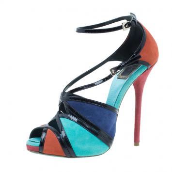 Pre Owned Dior Colorblock Suede Portofino Strappy Sandals Size 39