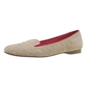 Pre Owned Dior Brown and Coral Quilted Cannage Suede Loafers Size 40