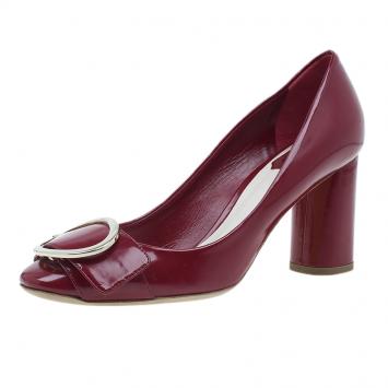 Pre Owned Dior Red Patent Buckle Pumps Size 37.5