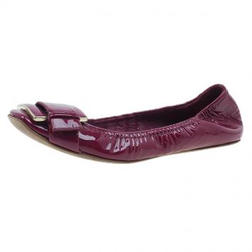 Pre Owned Dior Pink Patent Buckle Ballet Flats Size 36.5