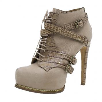 Pre Owned Dior Beige Guetre Leather and Crocodile Print Lace Up Ankle Boots Size 39