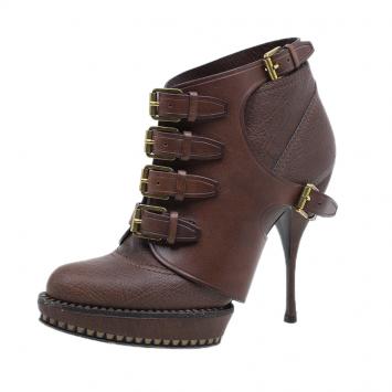 Pre Owned Dior Brown Leather Cavaliere Platform Ankle Boots Size 37 