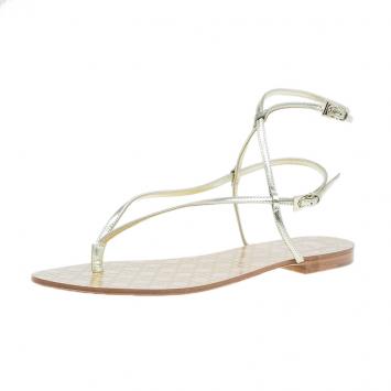 Pre Owned Dior Gold Leather Cannage Thong Sandals Size 40